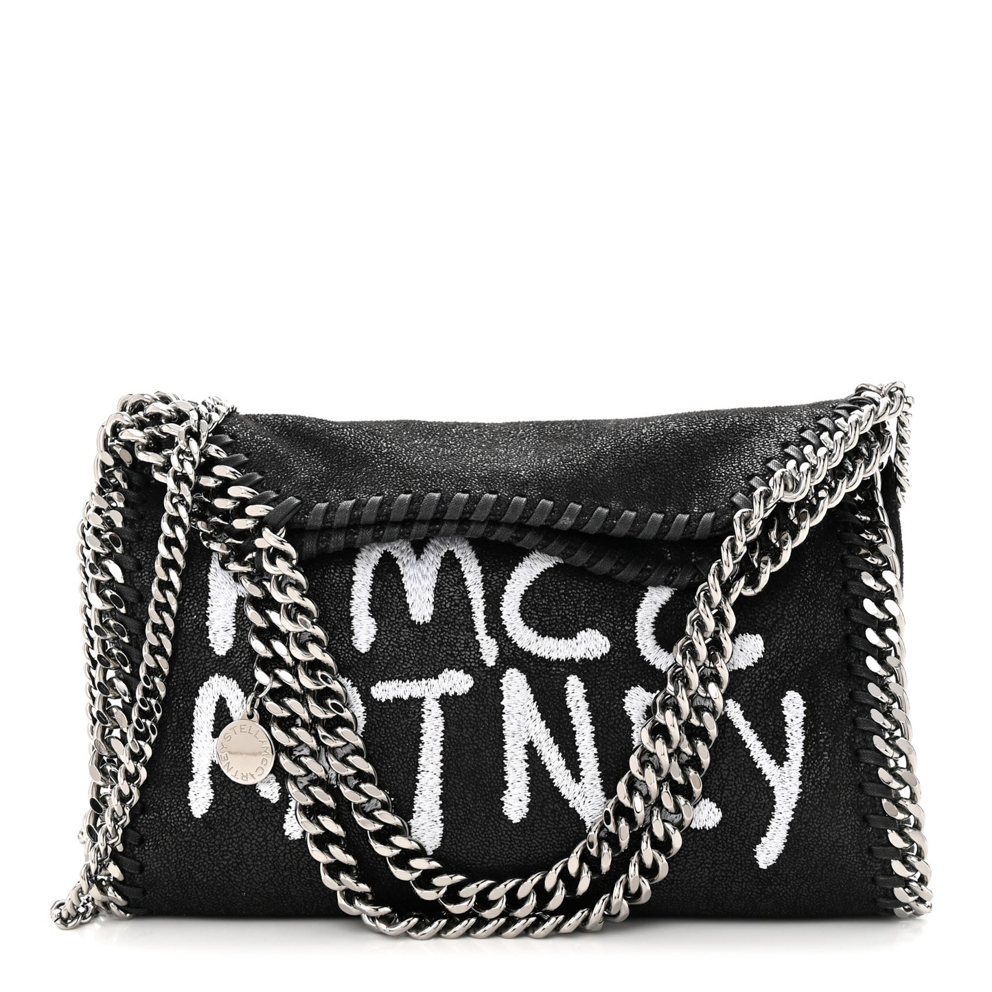 X ED CURTIS Shaggy Deer Logo Embroidered Mini Falabella Fold Over Tote Black