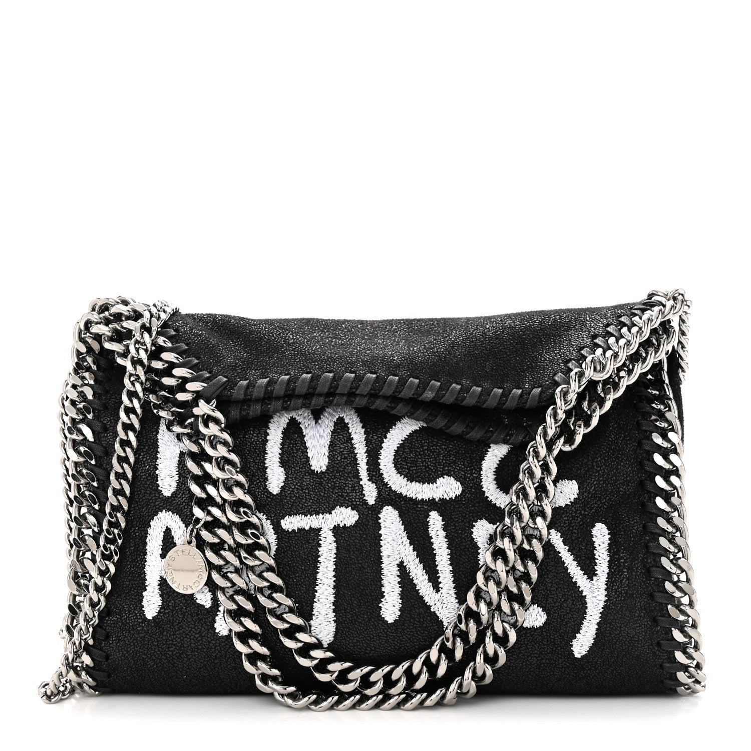 Stella McCartney X ED CURTIS Shaggy Deer Logo Embroidered Mini Falabella Fold Over Tote Black 1 of 10