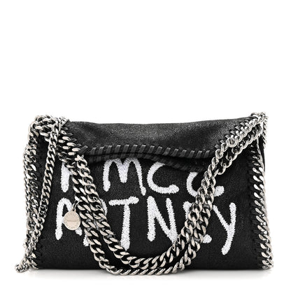 Stella McCartney X ED CURTIS Shaggy Deer Logo Embroidered Mini Falabella Fold Over Tote Black 1 of 10