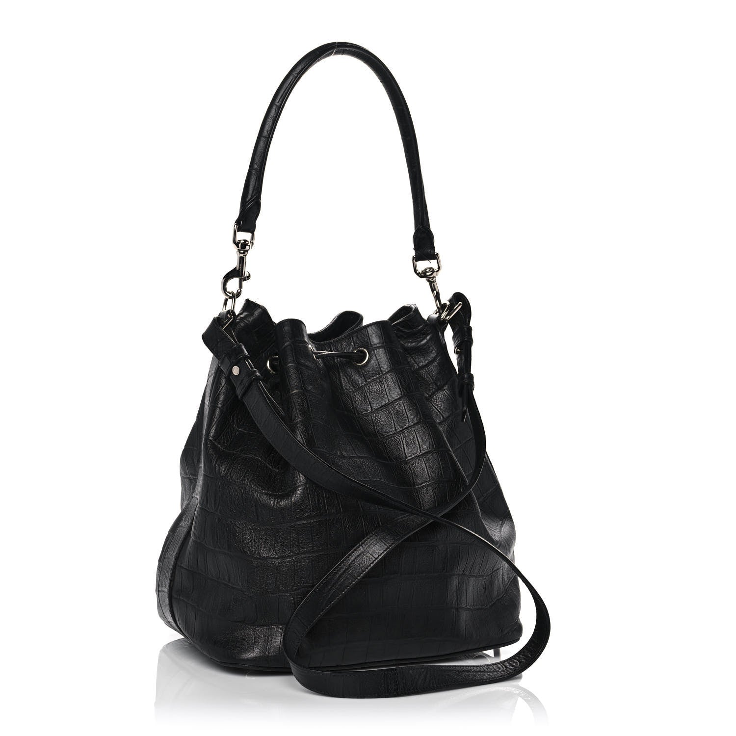 Saint Laurent Calfskin Crocodile Embossed Large Emmanuelle Bucket Bag Black 3 of 13