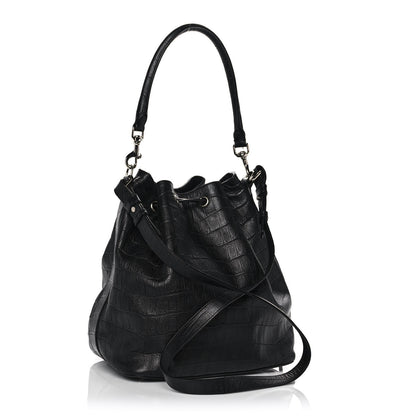 Saint Laurent Calfskin Crocodile Embossed Large Emmanuelle Bucket Bag Black 3 of 13