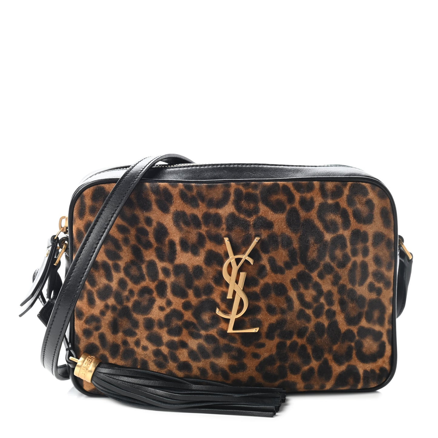 Calfskin Leopard Print Monogram Lou Camera Bag Black