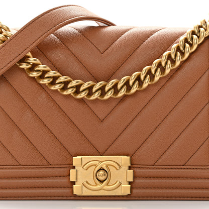 Chanel Caviar Chevron Quilted Medium Boy Flap Dark Beige 8 of 11