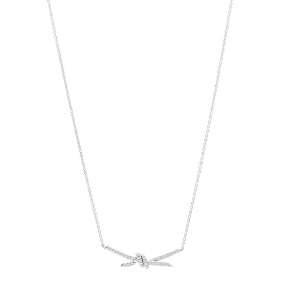Tiffany 18K White Gold Diamond Knot Pave Necklace 1 of 6