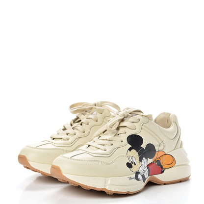 Gucci X DISNEY Calfskin Mickey Mouse Womens Rhyton Sneakers 38.5 Ivory 3 of 11