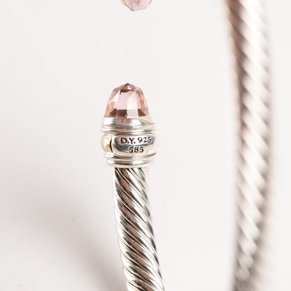 David Yurman Sterling Silver 14K Yellow Gold Morganite 5mm Cable Classics Bracelet 4 of 5