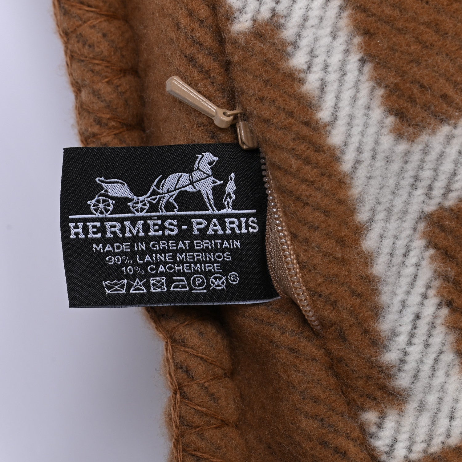 Hermes Wool Cashmere Avalon Pillow PM Ecru Camel 3 of 3