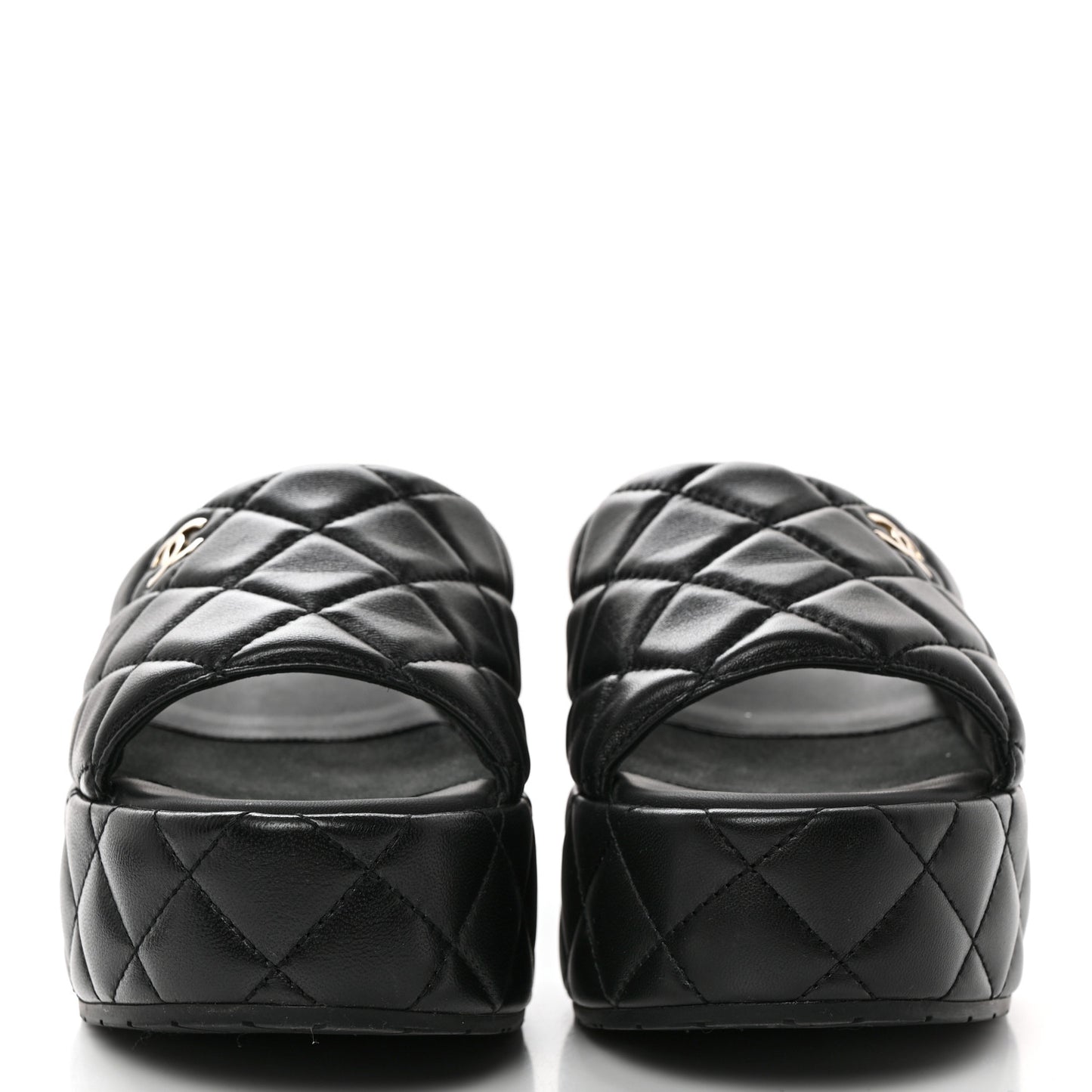 Lambskin Quilted CC Mules Wedge Sandals 39 Black