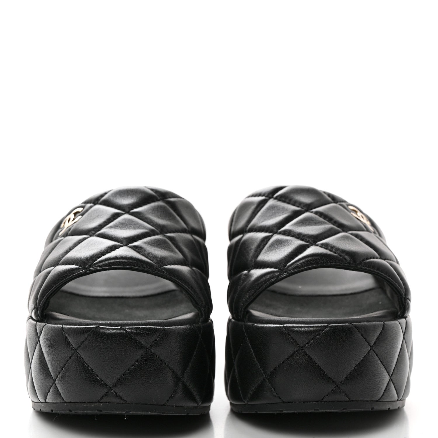 Chanel Lambskin Quilted CC Mules Wedge Sandals 39 Black 2 of 9