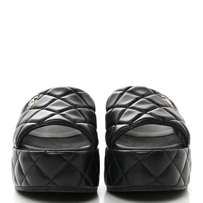 Chanel Lambskin Quilted CC Mules Wedge Sandals 39 Black 2 of 9