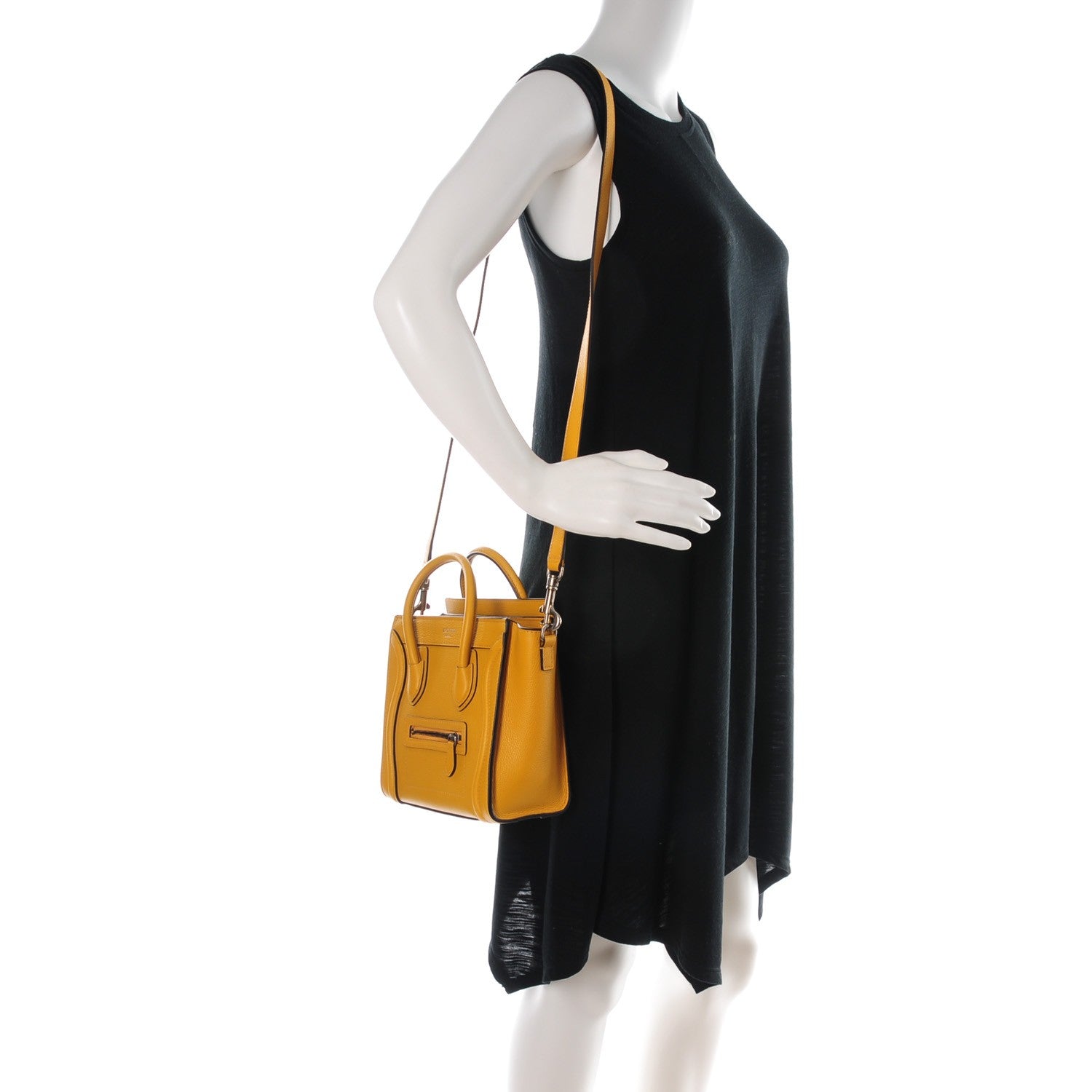 Celine Drummed Calfskin Nano Luggage Ocre 2 of 7