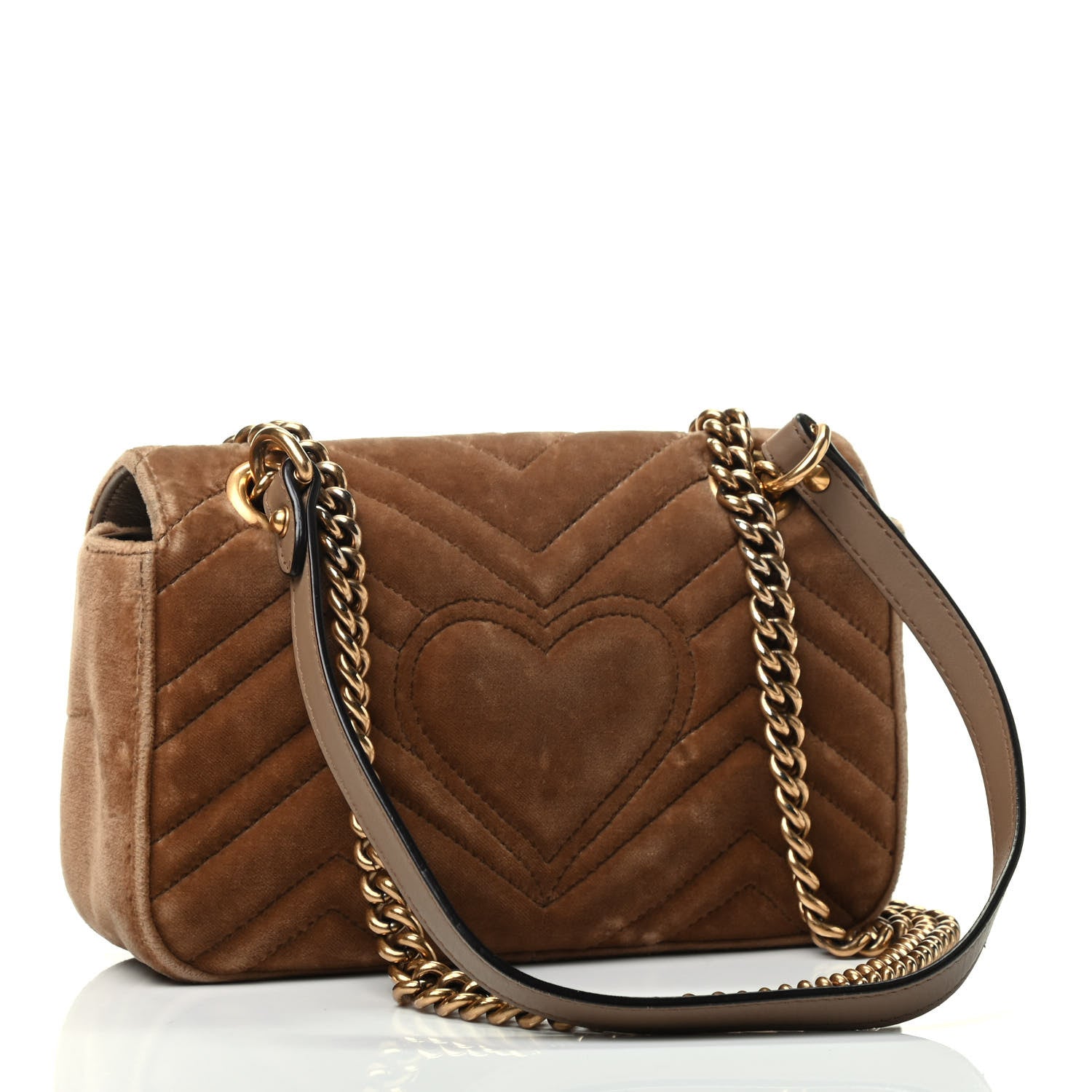 Gucci Velvet Matelasse Mini GG Marmont Shoulder Bag Taupe 2 of 4