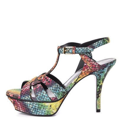 Saint Laurent Python Calfskin Embossed Africa Tie Dye Tribute 75 Platform Sandals 36 Multicolor 1 of 9