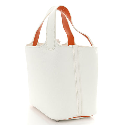 Hermes Taurillon Clemence Epsom Picotin 18 PM White Orange 3 of 11