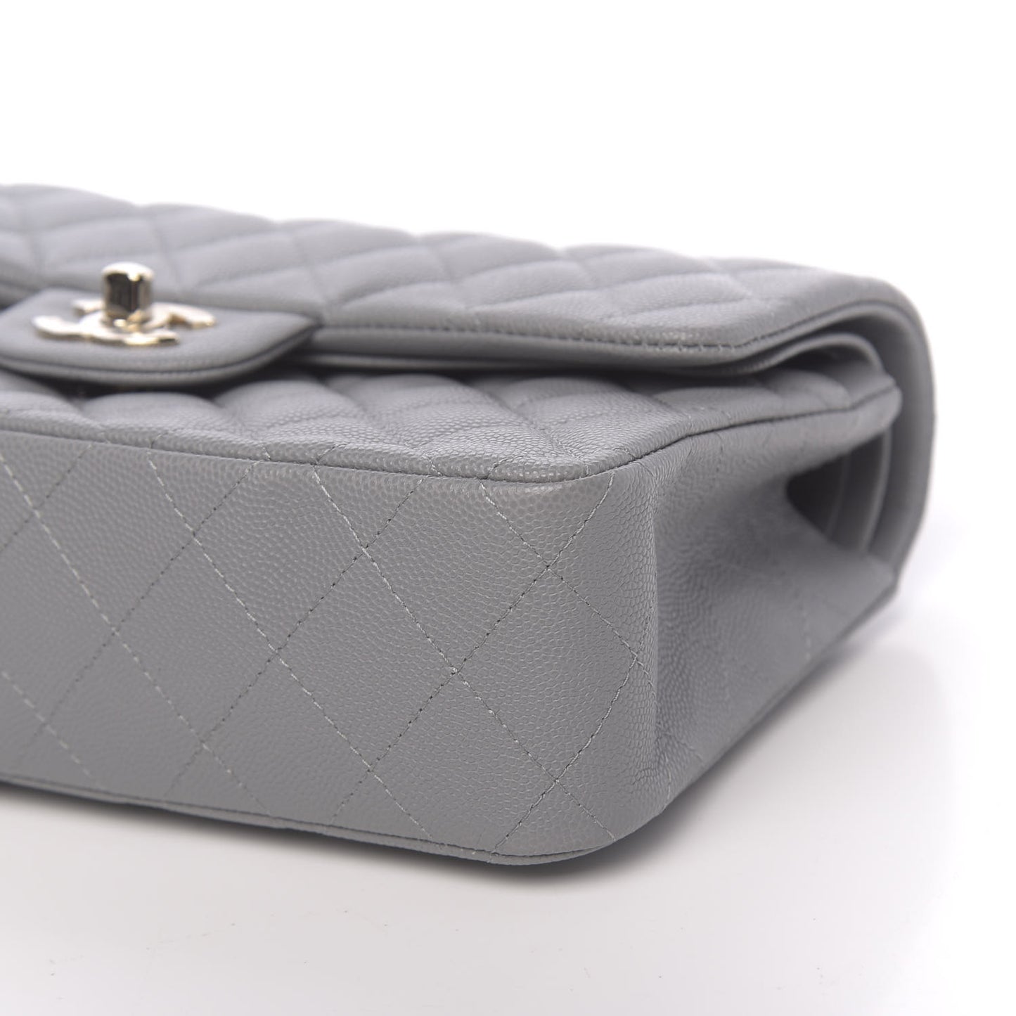 Caviar Quilted Small Double Flap Grey