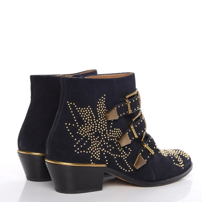 Chloe Suede Studded Suzanna Ankle Booties Boots 37.5 Celtic Night 4 of 11