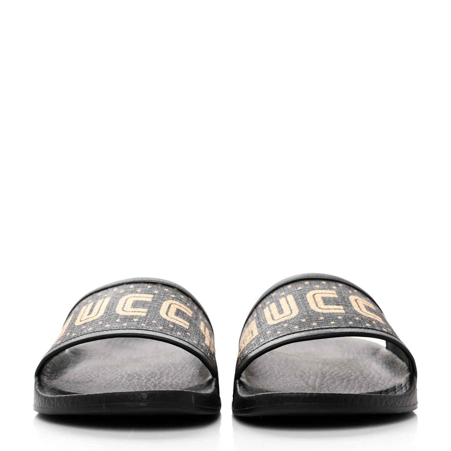Gucci X SEGA Supreme Canvas GUCCY Stars Womens Slide Sandals 36 Black Gold 2 of 8