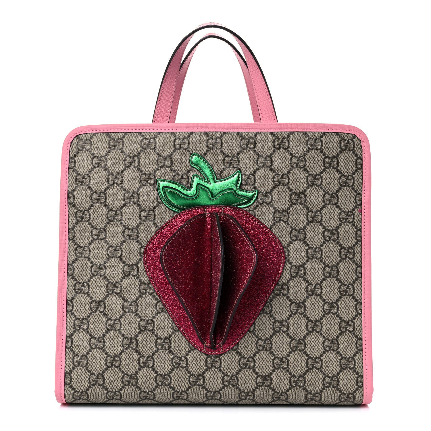Gucci GG Supreme Monogram 3-D Strawberry Childrens Tote Beige Ebony Lotus Pink Fuxia Emerald 1 of 14