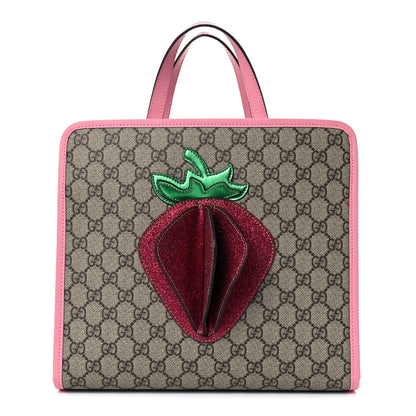 Gucci GG Supreme Monogram 3-D Strawberry Childrens Tote Beige Ebony Lotus Pink Fuxia Emerald 1 of 14