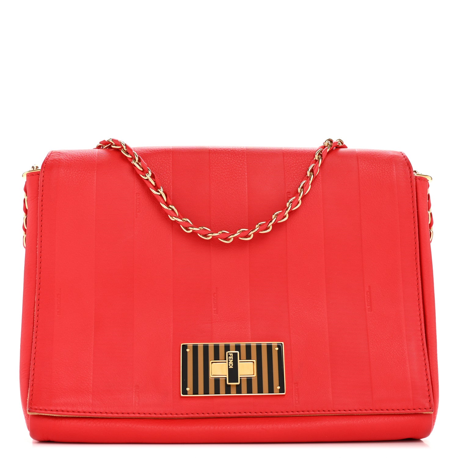 Fendi Grained Calfskin Pequin Embossed Medium Claudia Shoulder Bag Red 1 of 11