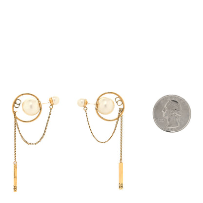 Christian Dior Pearl Tribales Dangle Chain Earrings Gold 2 of 5