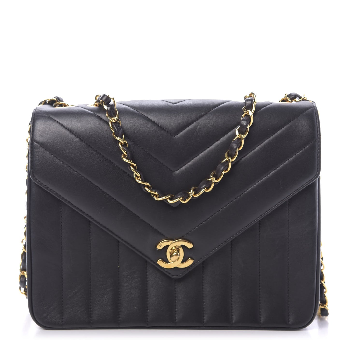 Lambskin Chevron Quilted Small Single Flap Black