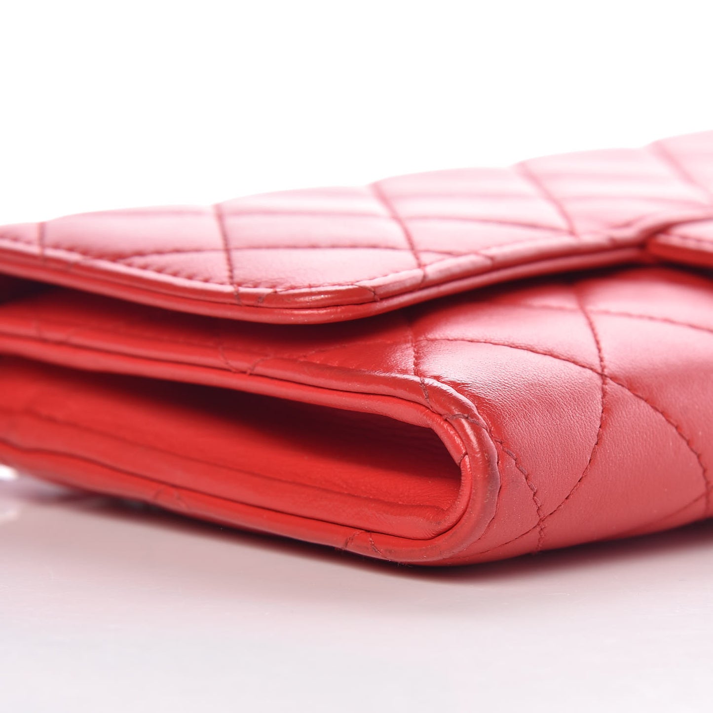 Lambskin Quilted Wallet on Removable Chain Red
