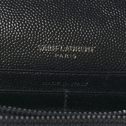 Saint Laurent Grain De Poudre Matelasse Chevron Monogram Monochrome Chain Wallet Black 7 of 9