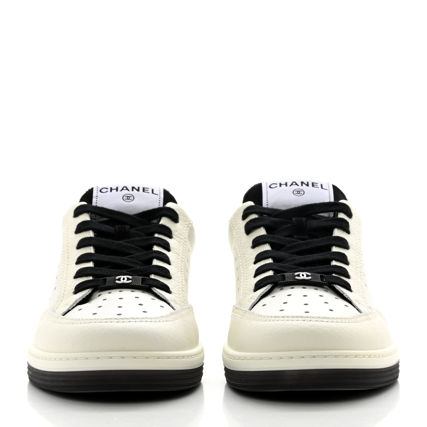 Grained Calfskin Fabric Womens Logo Sneakers 39.5 White Black