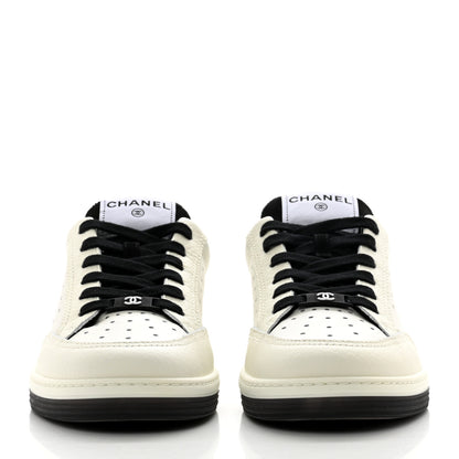 Chanel Grained Calfskin Fabric Womens Logo Sneakers 39.5 White Black 2 of 9