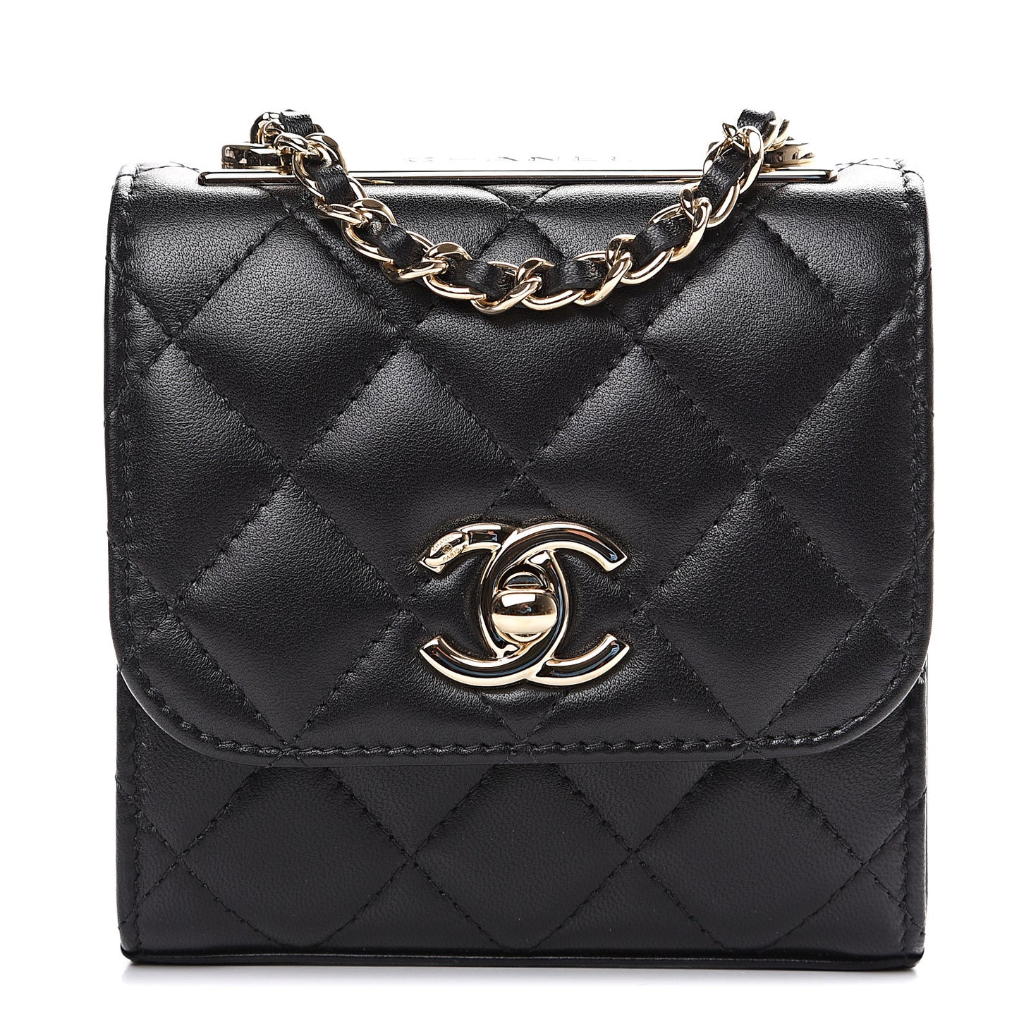Lambskin Quilted Mini Trendy CC Chain Wallet Black