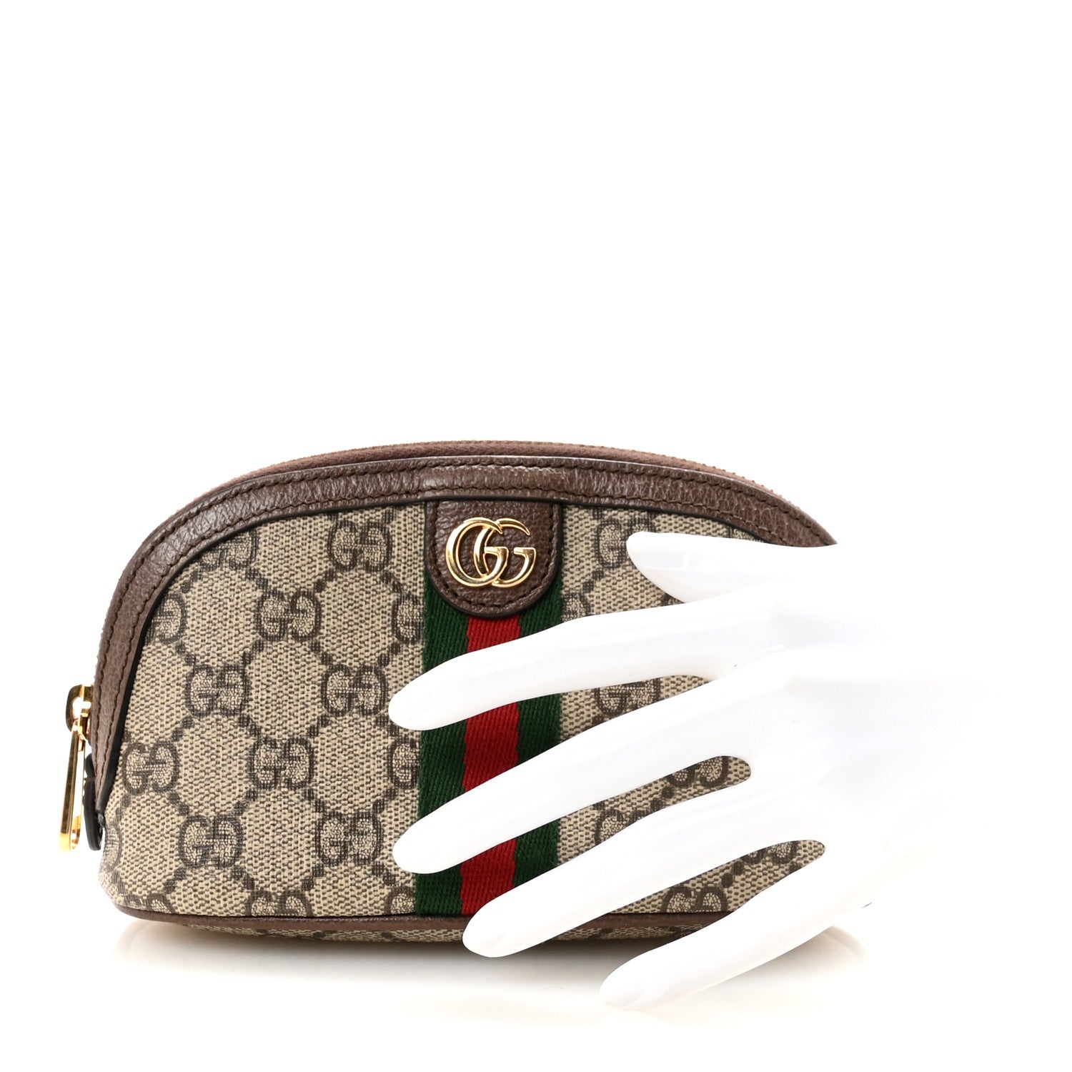Gucci GG Supreme Monogram Textured Calfskin Web Medium Ophidia Cosmetic Case Beige Ebony New Acero 2 of 8