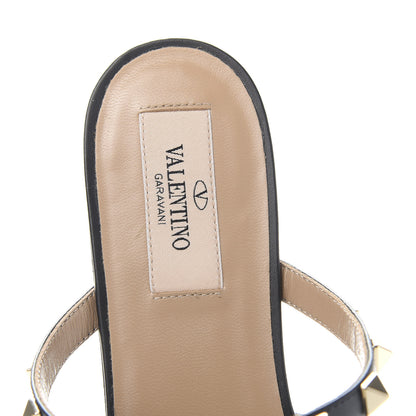 Valentino Garavani Pebbled Calfskin Rockstud Flat Cage Mules 37.5 Black 6 of 9