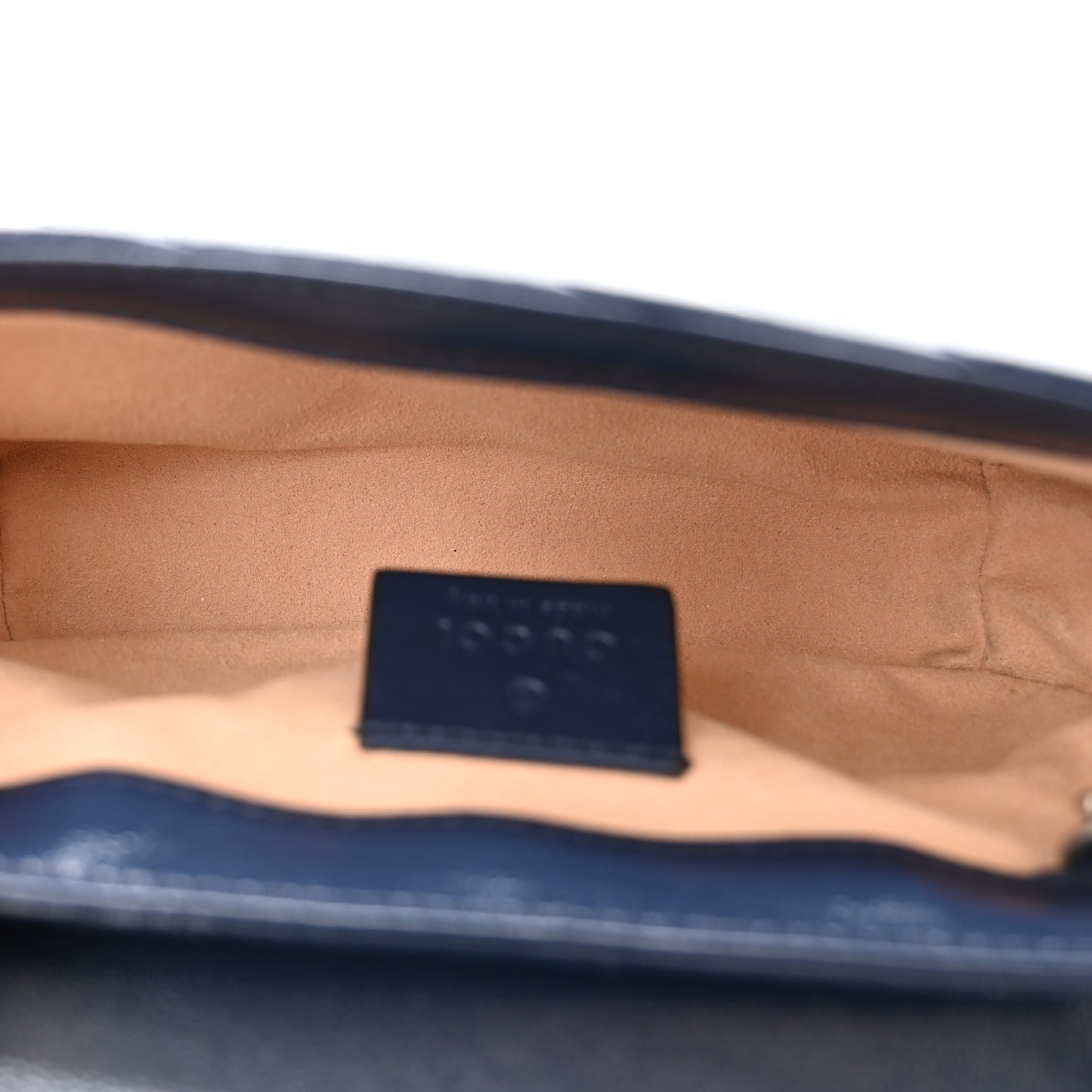 Vintage Effect Calfskin Matelasse Diagonal Super Mini Torchon GG Marmont Shoulder Bag Blue Agata Mystic White