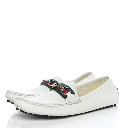 Gucci Road Calfskin Web Womens Horsebit Driver Loafers 39.5 Great White 3 of 13