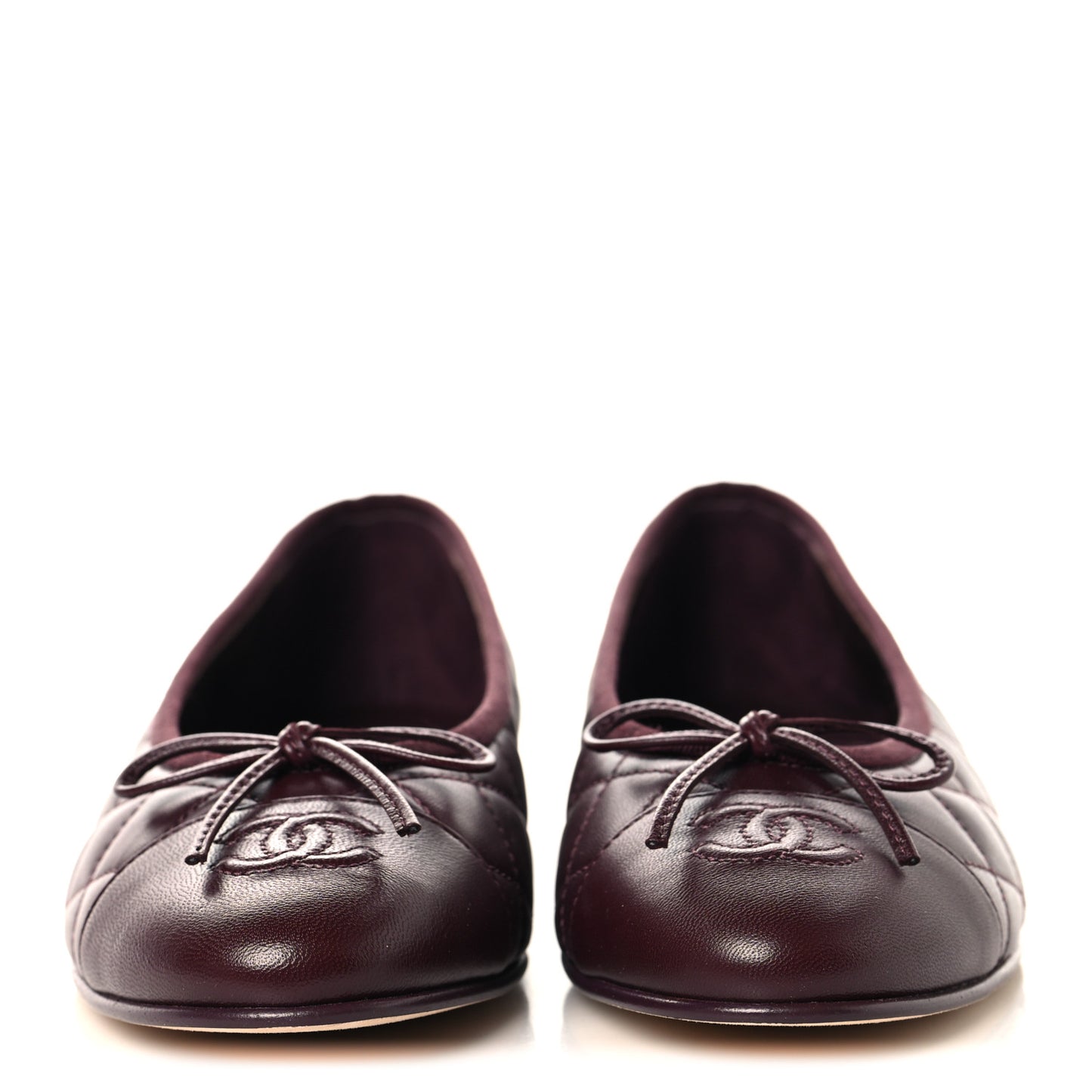 Lambskin Quilted CC Cap Toe Ballerina Flats 37.5 Dark Burgundy