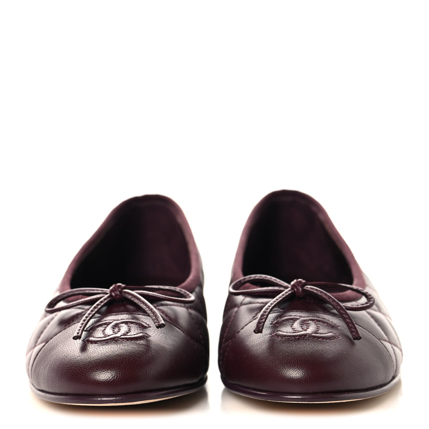 Chanel Lambskin Quilted CC Cap Toe Ballerina Flats 37.5 Dark Burgundy 3 of 10