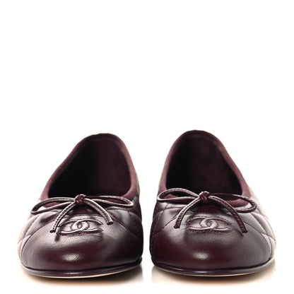 Chanel Lambskin Quilted CC Cap Toe Ballerina Flats 37.5 Dark Burgundy 3 of 10