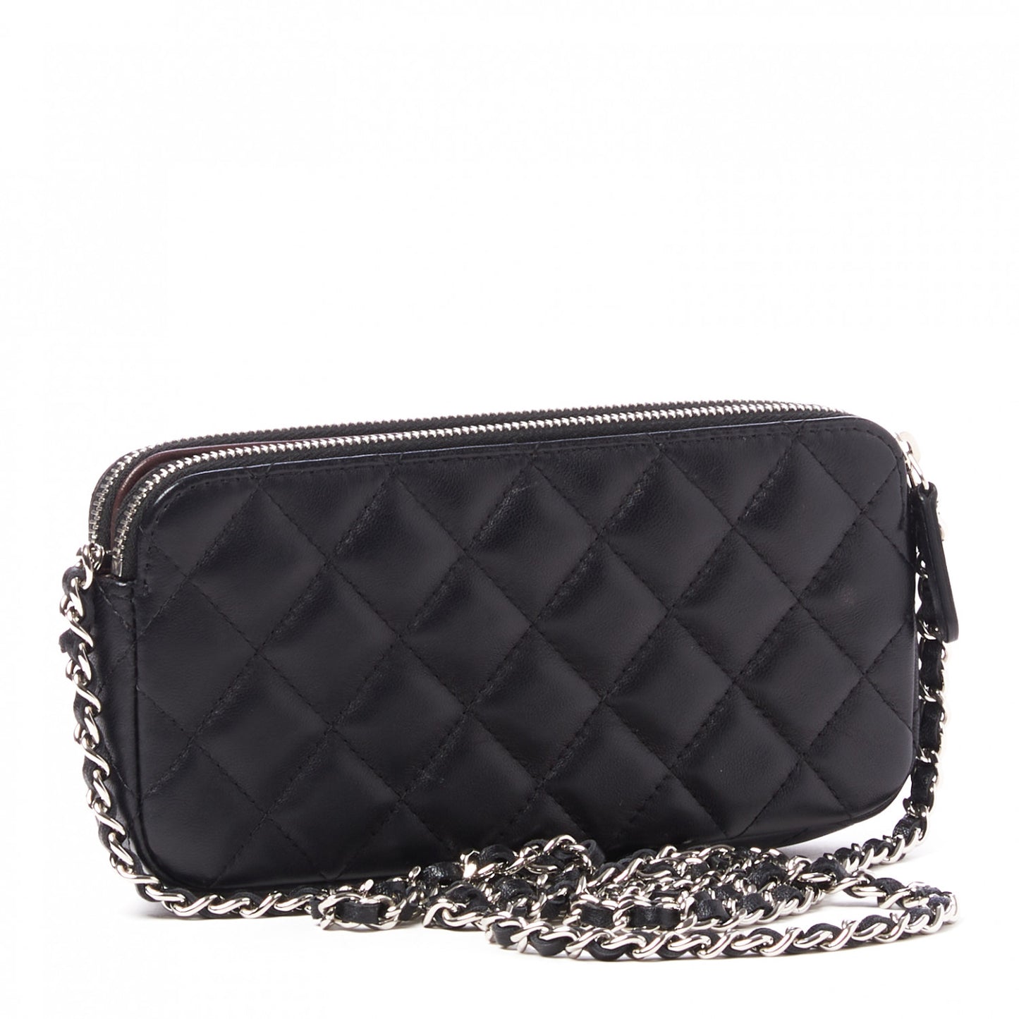 Lambskin Quilted Small Clutch With Chain Black
