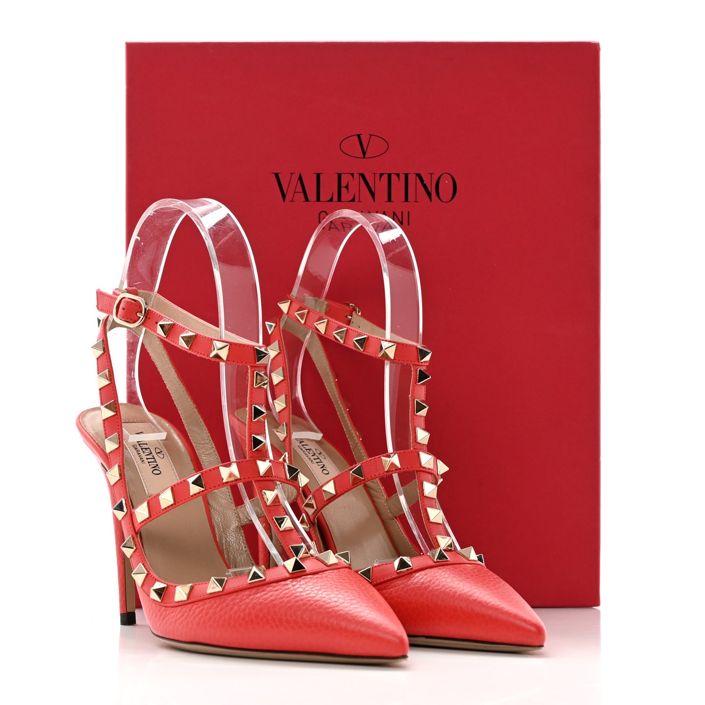 Pebbled Calfskin Rockstud Ankle Strap 100mm Pumps 37 Rock Pink