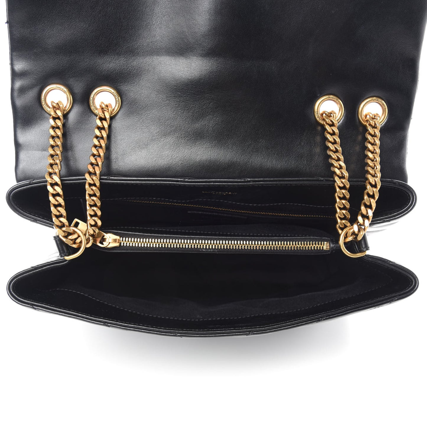 Calfskin Y Quilted Monogram Medium Loulou Chain Satchel Black