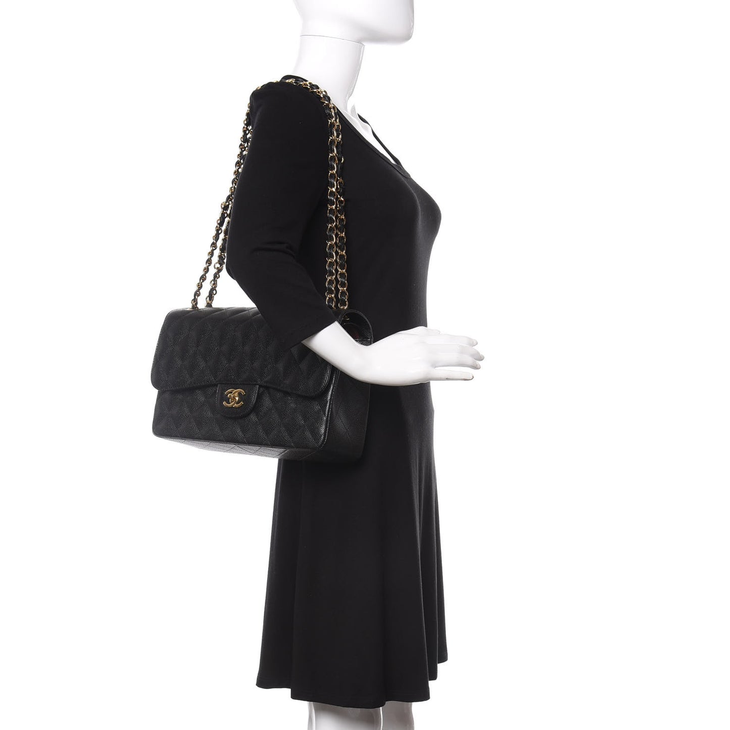 Caviar Quilted Jumbo Double Flap Black