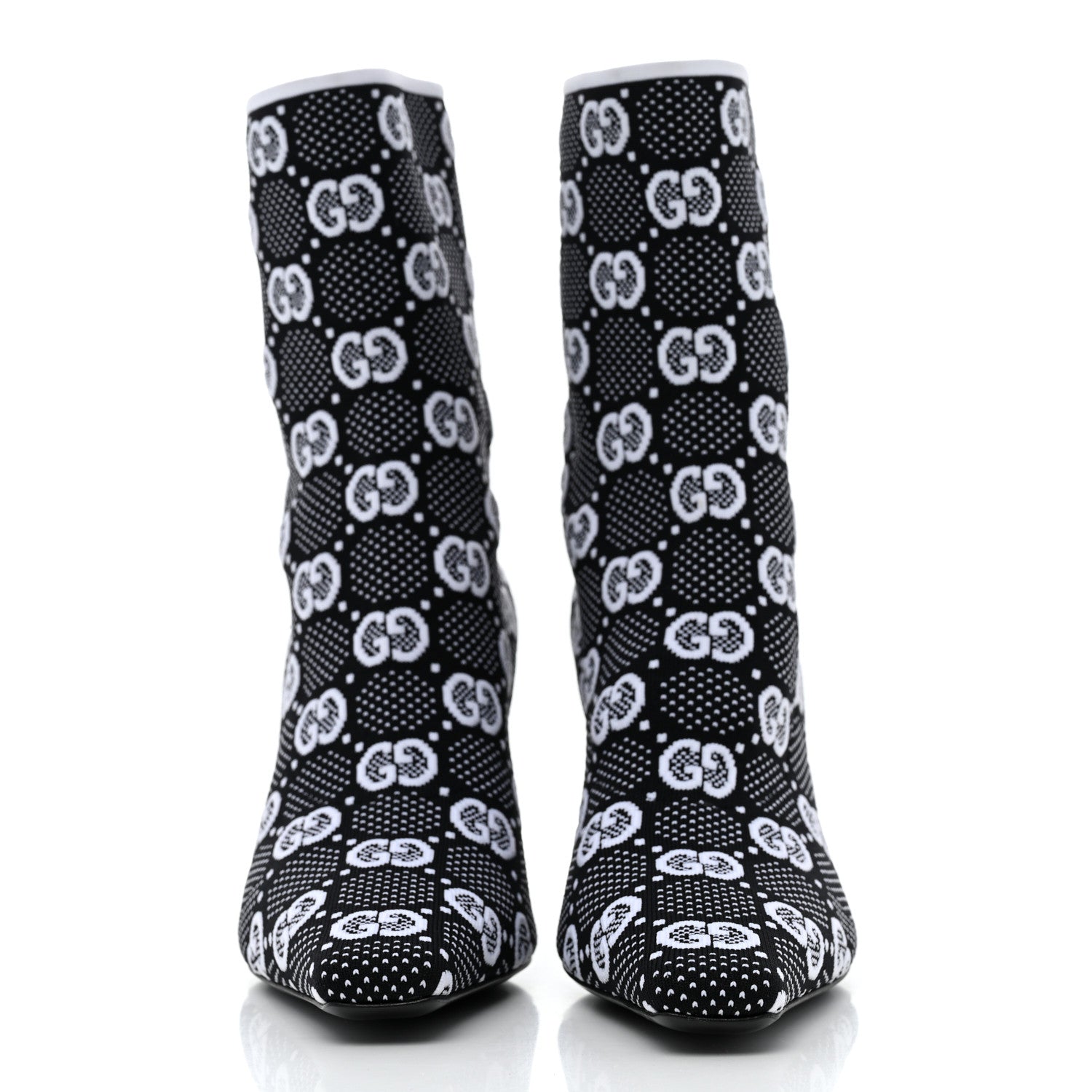 Gucci Technical Jersey Knit GG Monogram Square G 75mm Ankle Boots 38 Black Great White 2 of 9
