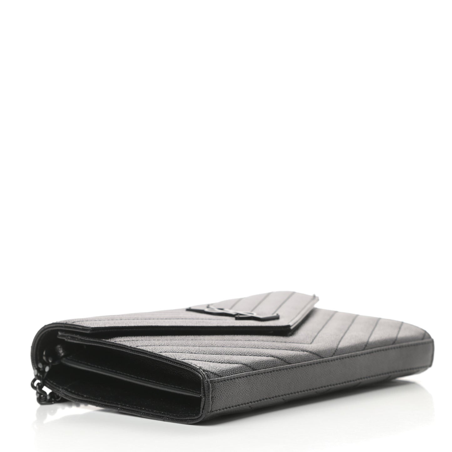 Grain De Poudre Matelasse Chevron Monogram Chain Wallet Black