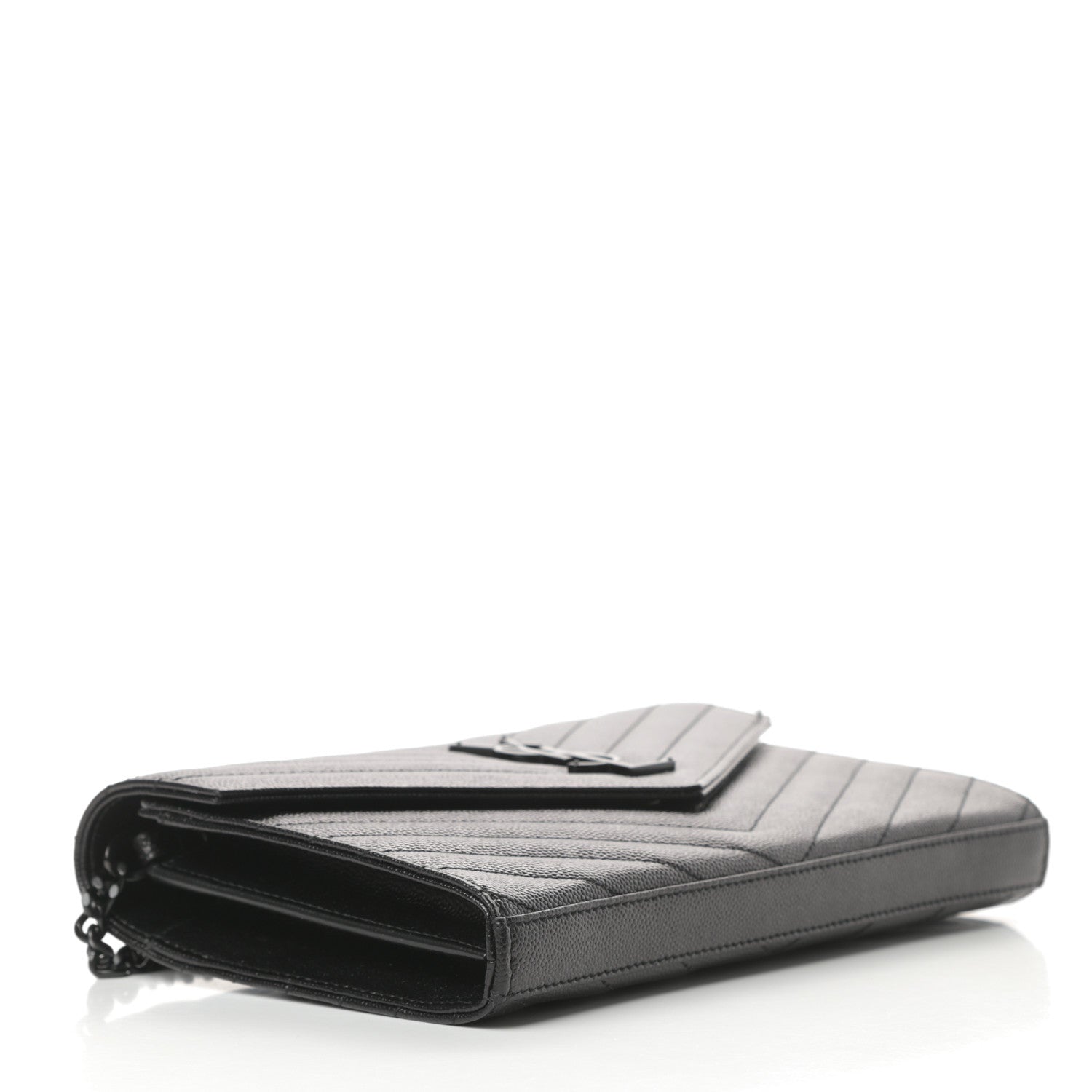 Saint Laurent Grain De Poudre Matelasse Chevron Monogram Chain Wallet Black 4 of 11