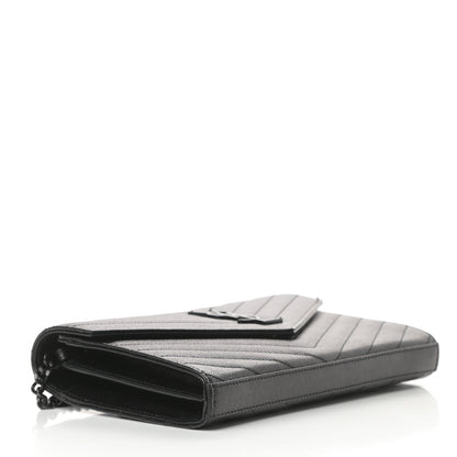 Saint Laurent Grain De Poudre Matelasse Chevron Monogram Chain Wallet Black 4 of 11