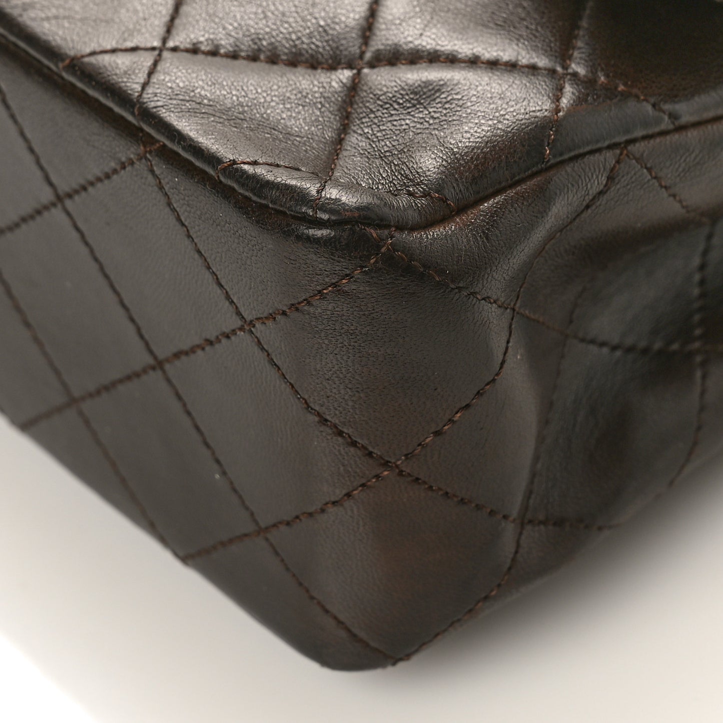 Lambskin Quilted Medium Double Flap Dark Brown