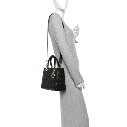 Christian Dior Lambskin Cannage Medium Lady Dior Black 3 of 25