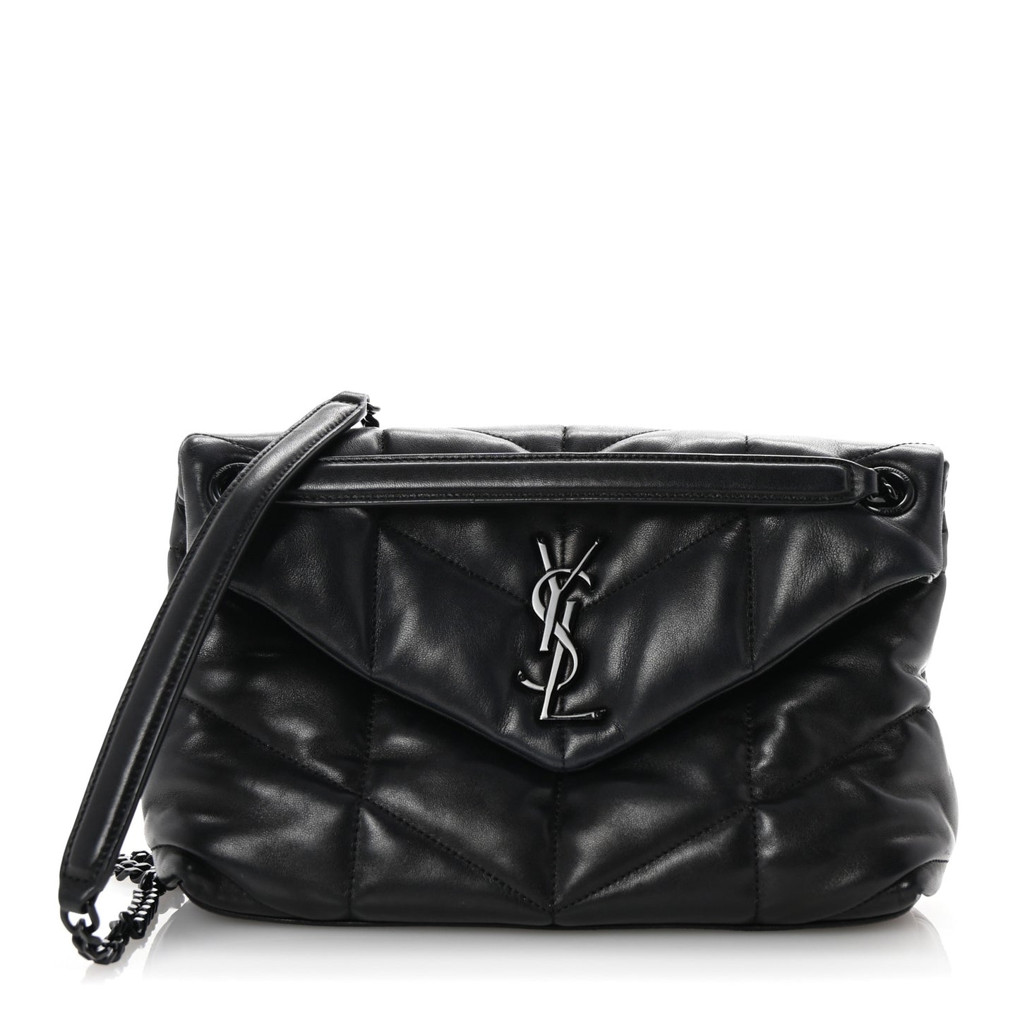 Lambskin Quilted Monogram Monochrome Small Loulou Puffer Chain Satchel Black