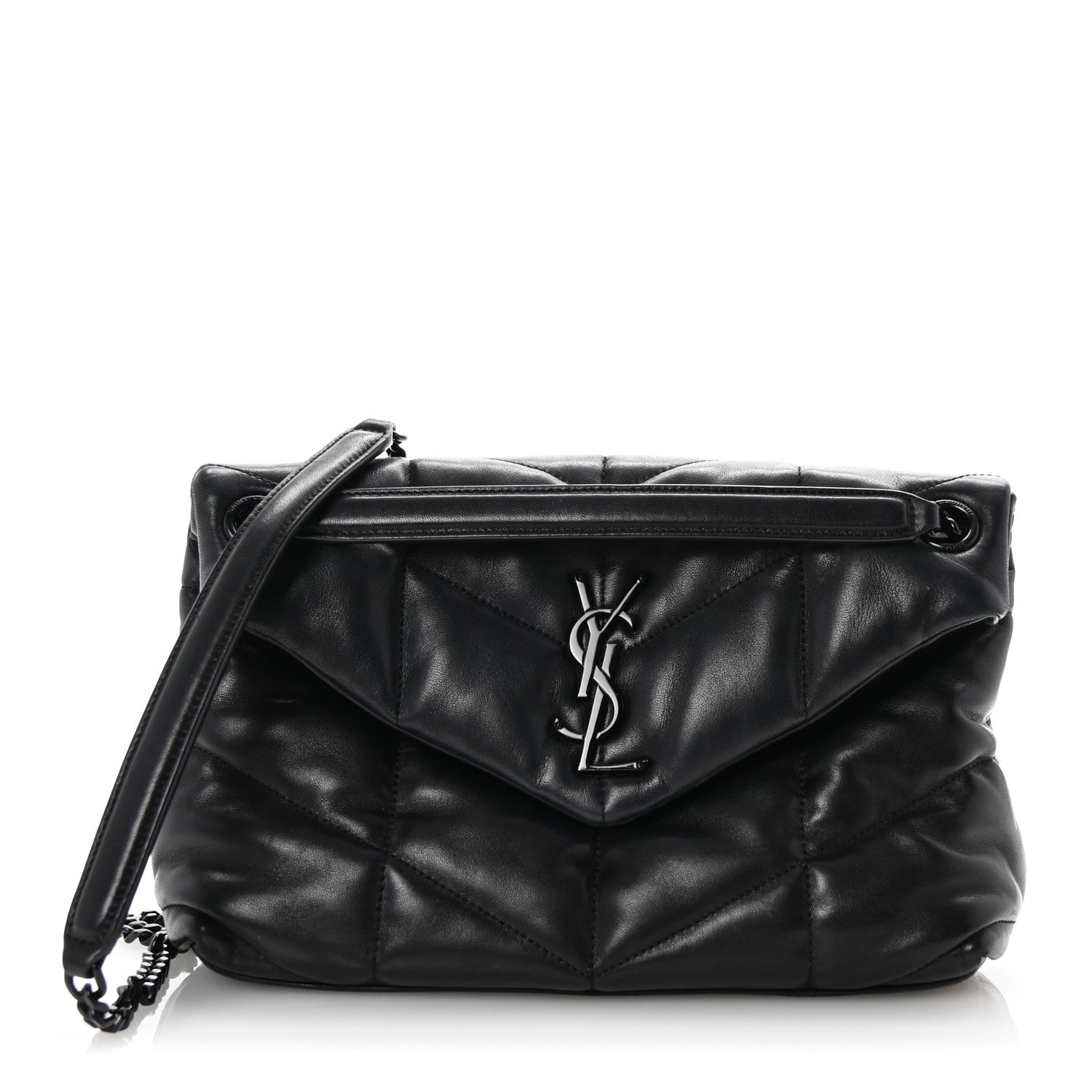 Saint Laurent Lambskin Quilted Monogram Monochrome Small Loulou Puffer Chain Satchel Black 1 of 9